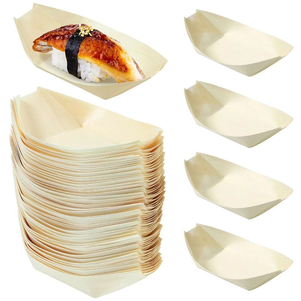Food In Japanese Snacks - 50 Pièces Assiettes jetables en bois