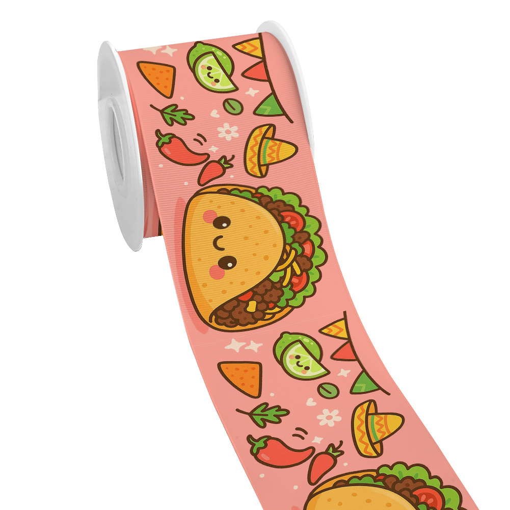 Food Snacks Pictures - Ruban gros-grain imprimé motif tacos et